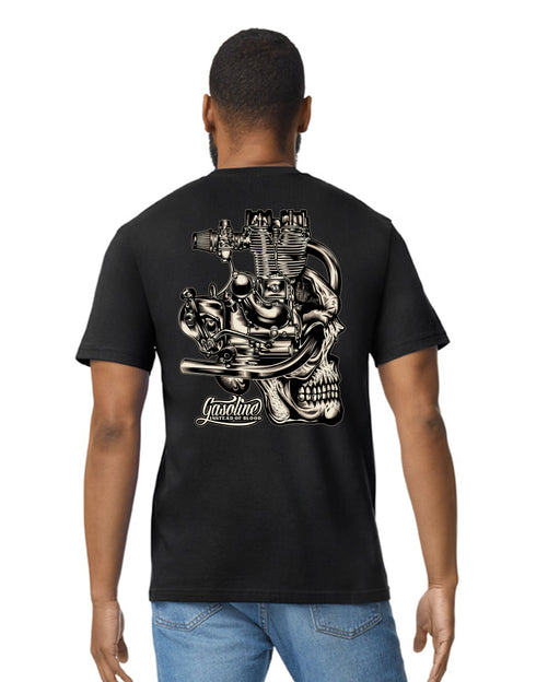 Biker T-Shirt Vintage Motorcycle Classic Bike Custom Chopper Gasoline Instead Skull Engine