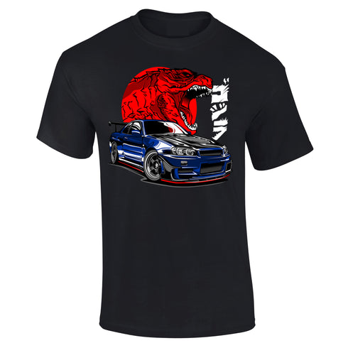 JDM T-Shirt Japanese Modified Automotive Street Drift Drag Race Car Godzilla Monster 06