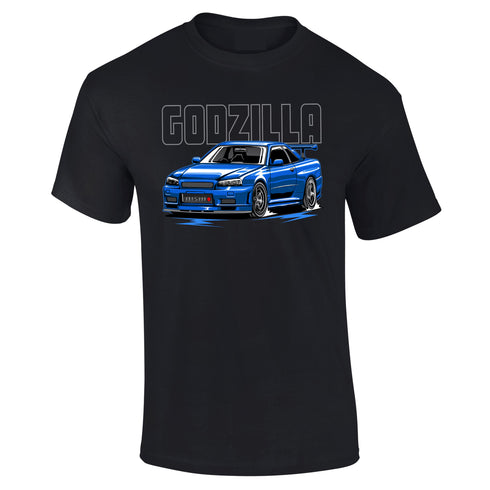 JDM T-Shirt Japanese Modified Automotive Street Drift Drag Race Car Godzilla Skyline Blue 08