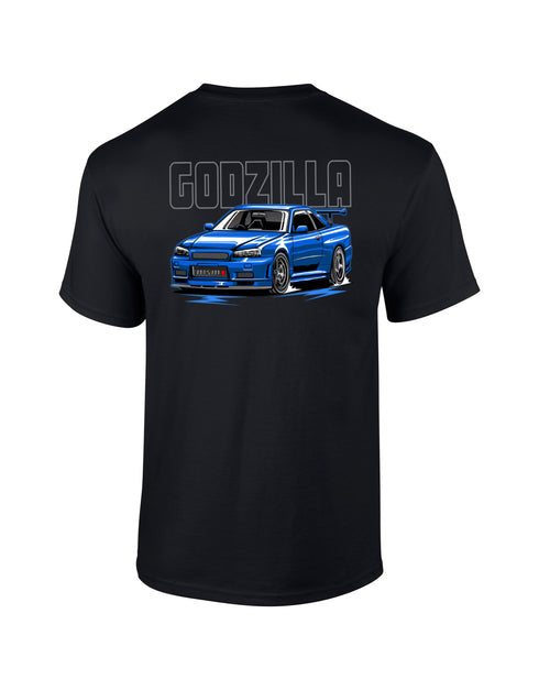 JDM T-Shirt Japanese Modified Automotive Street Drift Drag Race Car Godzilla Skyline Blue 08
