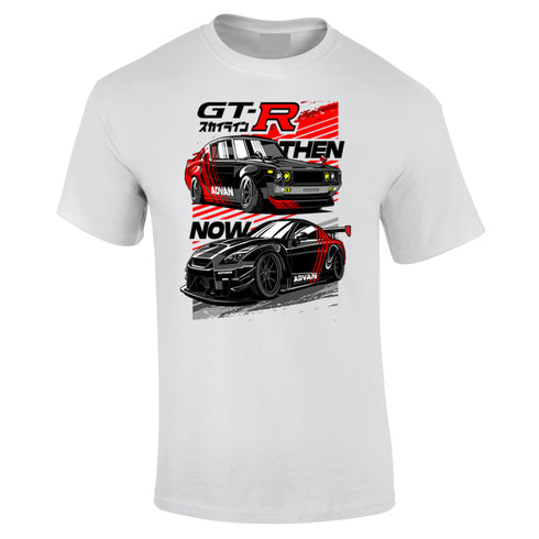 JDM T-Shirt Japanese Modified Automotive Street Drift Drag Race Car Skyline Then Now 19