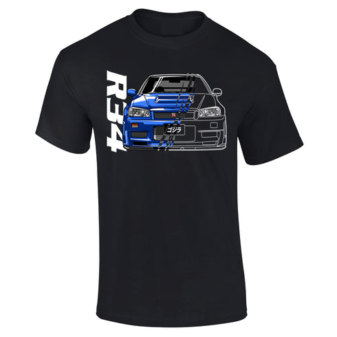 JDM T-Shirt Japanese Modified Automotive Street Drift Drag Race Car R34 Skyline