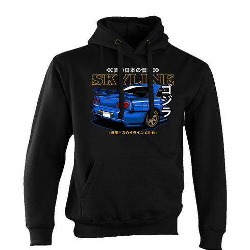 JDM Hoody Hoodie Japanese Modified Automotive Street Drift Drag Race Car Skyline Blue Rear 23
