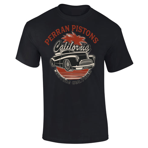 Perran Pistons T-Shirt Hot Rod California Classic Vintage Retro Rockabilly Car
