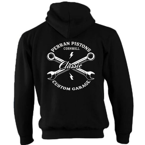 Perran Pistons Biker Hoody Hoodie Classic Hot rod Biker Cross Spanners Cornwall