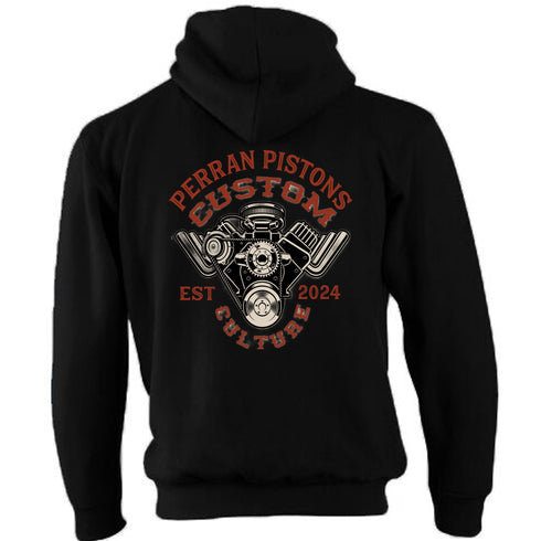 Perran Pistons Biker Hoody Hoodie Classic Hot rod Biker Custom Culture Cornwall