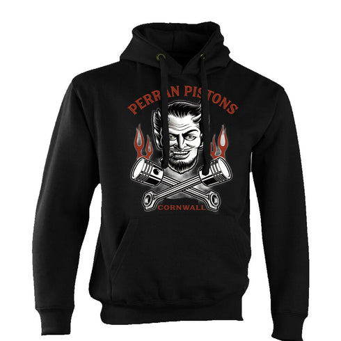 Perran Pistons Biker Hoody Hoodie Classic Hot rod Biker Devil Piston Cornwall