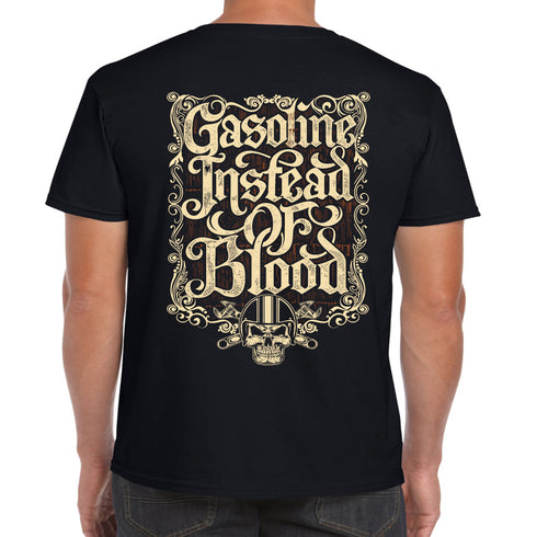 Hotrod 58 Biker Motorcycle Chopper Bobber Blood Gasoline Shield T-Shirt