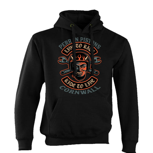 Perran Pistons Biker Hoody Hoodie Classic Bike Custom Chopper Vintage Live Ride Devil