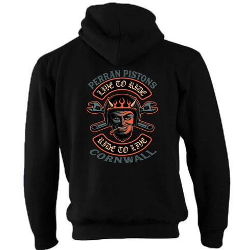 Perran Pistons Biker Hoody Hoodie Classic Bike Custom Chopper Vintage Live Ride Devil